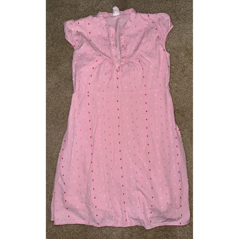 Gap Kids Girls Dress Size 10 L Pink Embroidered Dots Short Sleeve Summer Casual